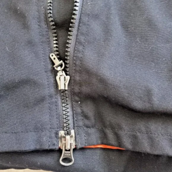 Harley-Davidson Black Canvas Jacket Flames Logo Size Large Zip Pockets - Picture 9 of 16